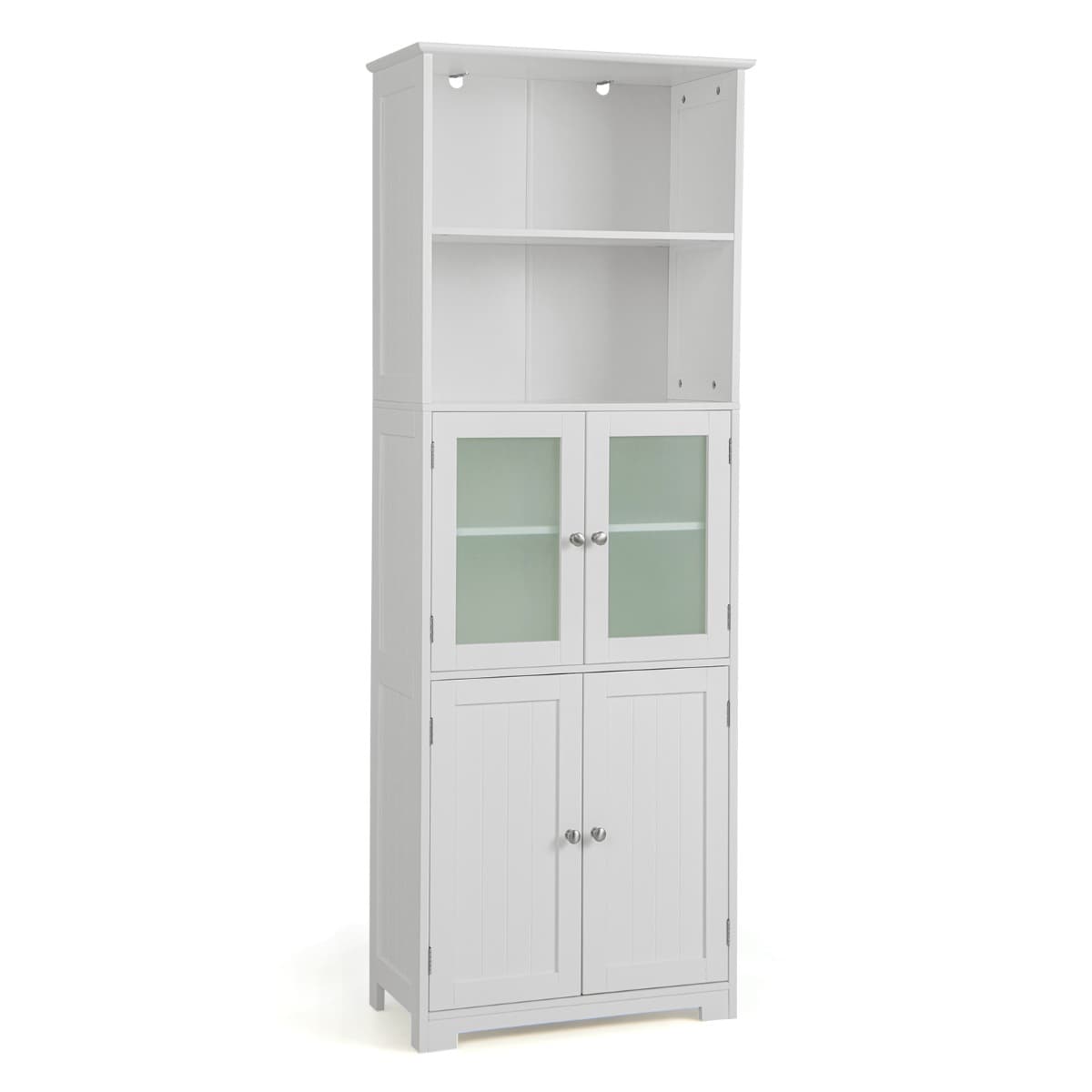 Meuble de Salle de Bain à 4 Portes 2 Compartiments Ouverts Colonne Salle de Bain Armoire Haute avec