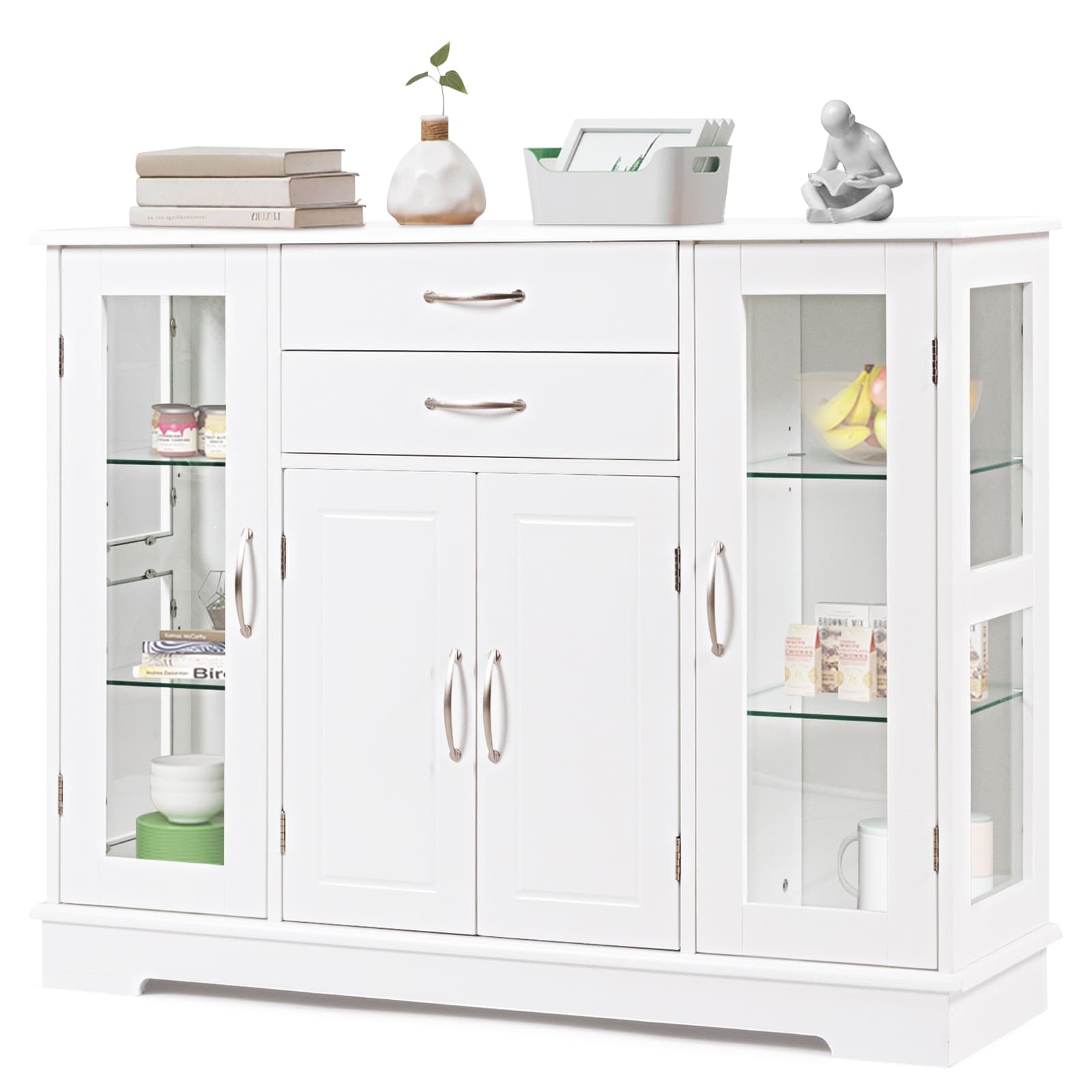 Buffet de Cuisine Meuble de Rangement 107 x 30 x 82 CM Armoire pour Cuisine et Salon Blanc